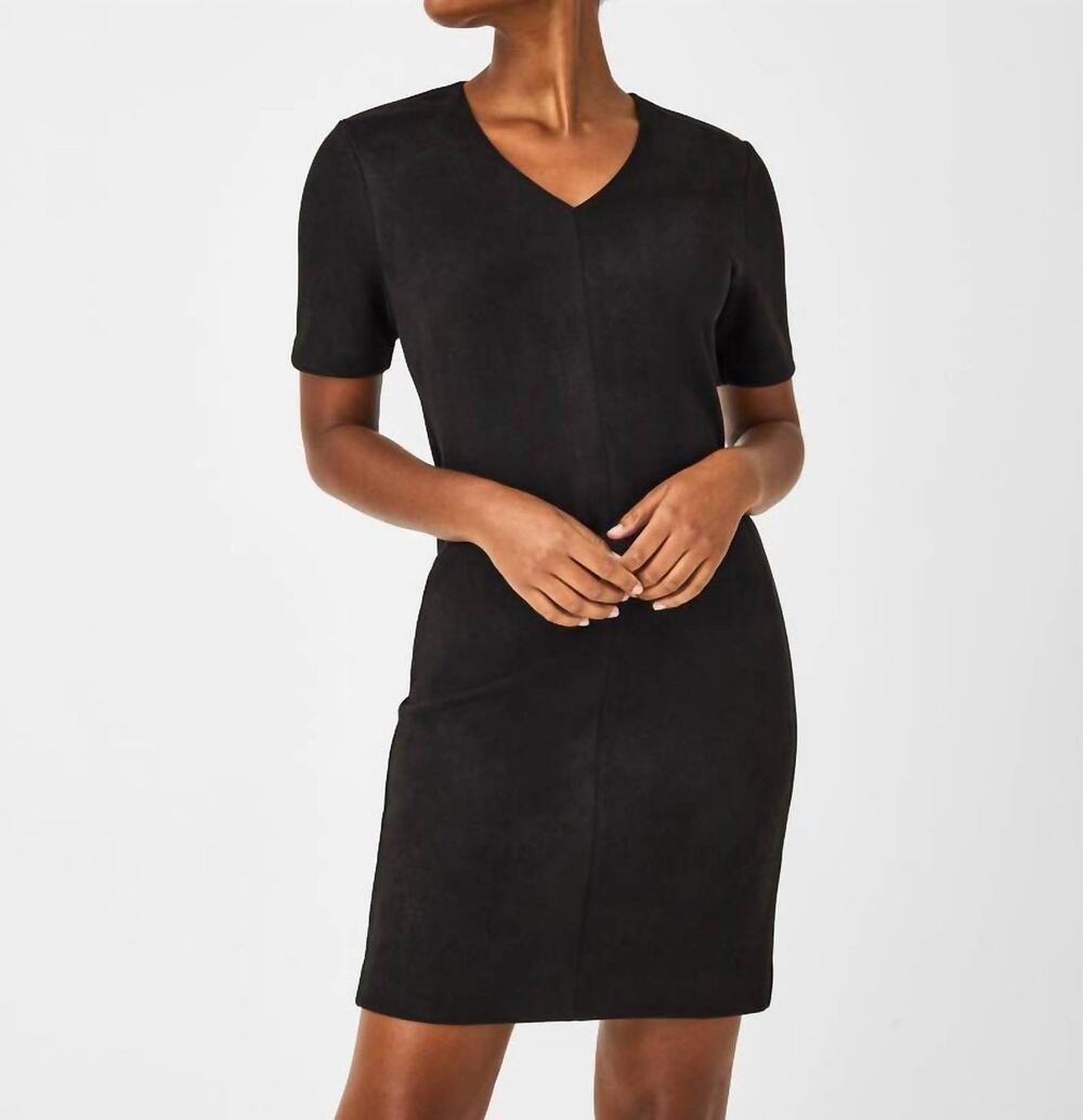 Spanx black FAUX SUEDE COLUMN DRESS sz large $230 new